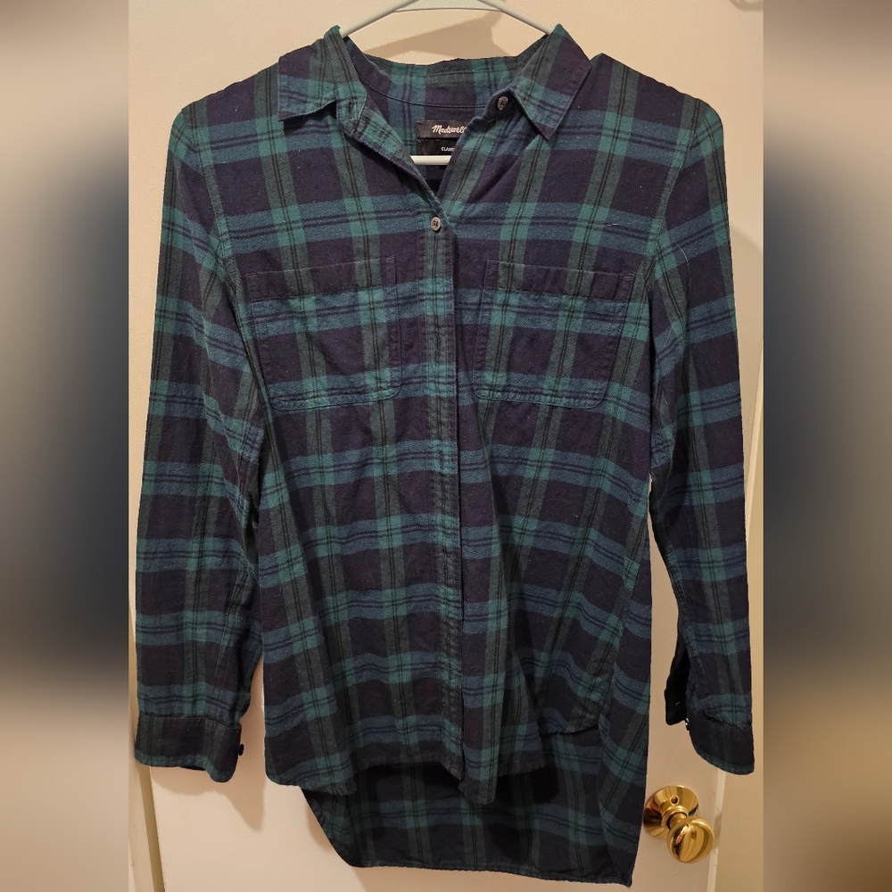 Madewell Classic Plaid Button Down in Navy and Green Size XXS